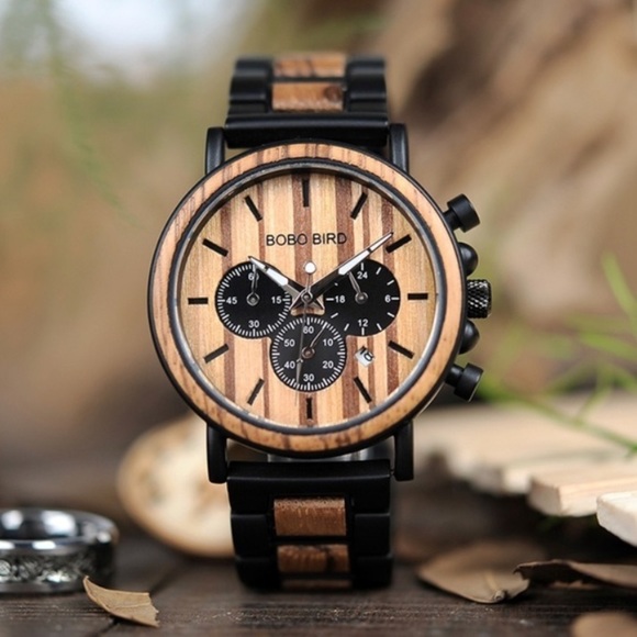 - - 🌱MEN’S WOOD LUXURY CHRONOGRAPH MILITARY WATCH*NWT